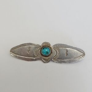 Old Vintage Navajo Sterling Silver Turquiose Brooch Pin